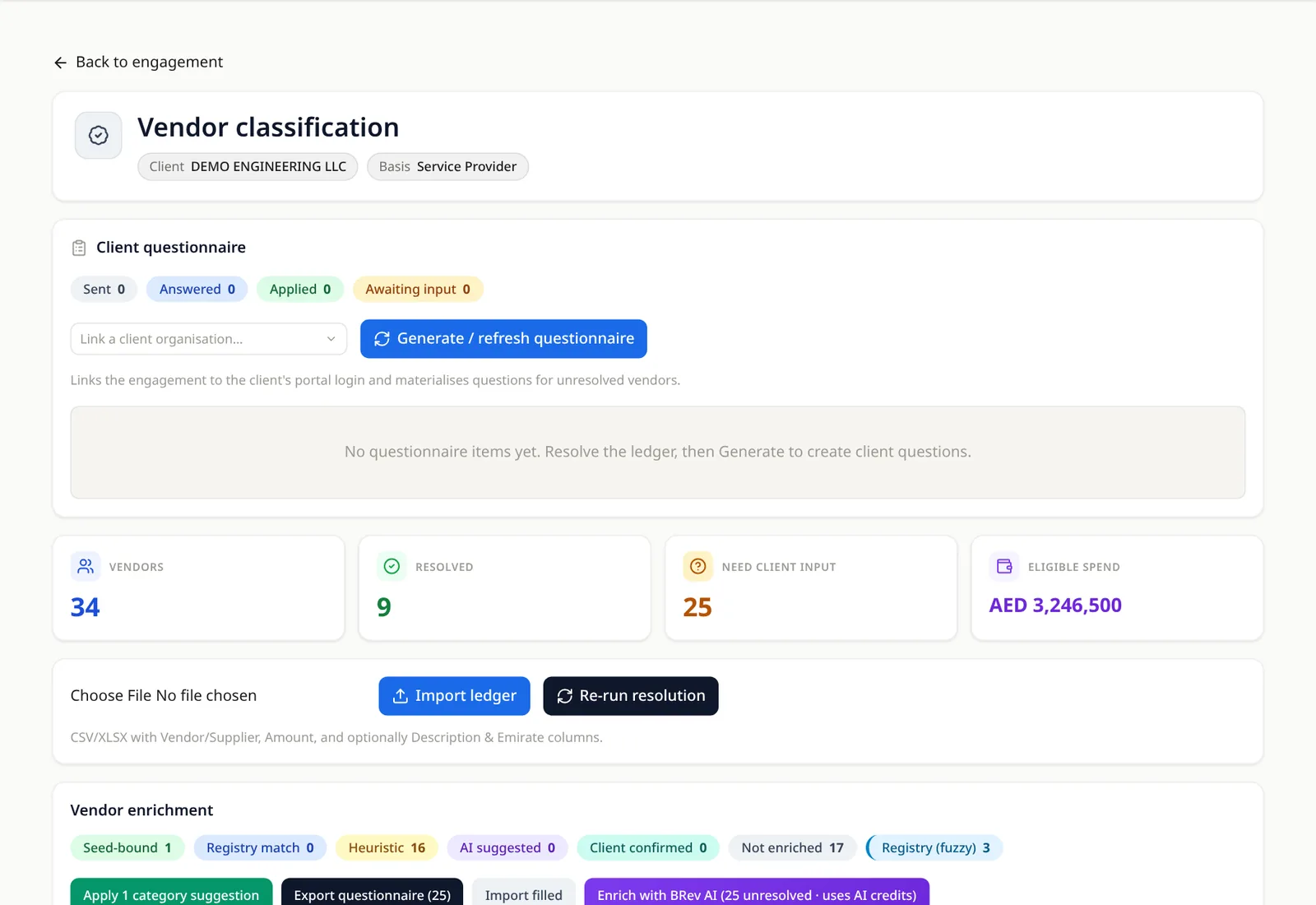 BRev ICV — Import the cost ledger: the real screen, on sample data